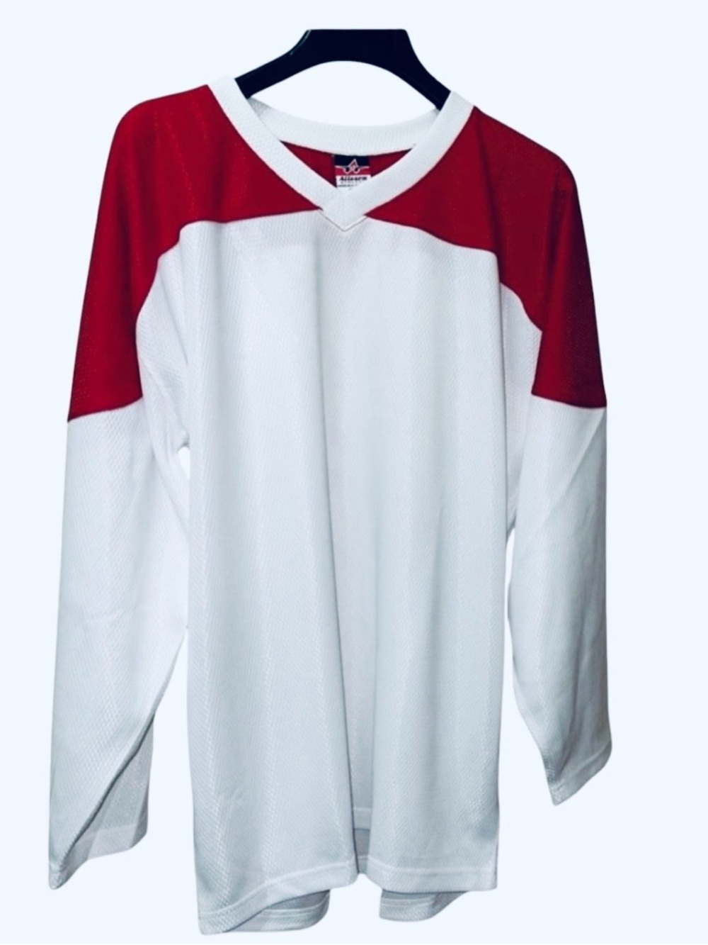 ALLESON ATHLETIC OVERSIZED JERSEY LONG SLEEVE V-NECK MEN WHITE & RED SIZE SMALL*